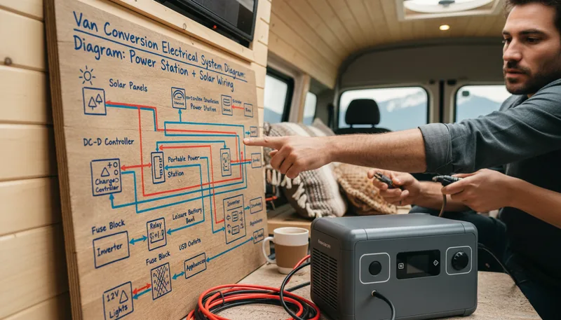 Van Conversion Electrical System Diagram: Power Station + Solar Wiring